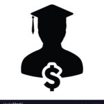 College icon vector male person profile avatar with dollar symbol and mortar board for education in flat color glyph pictogram illustration